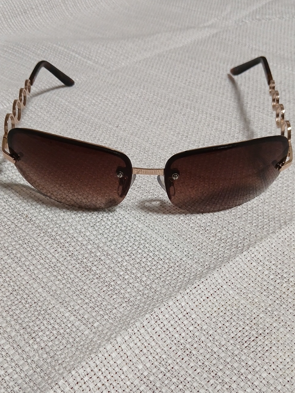 Rimless Brown Gradient Women's Sunglasses with Gold Chain Temples